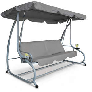 Afbeelding van 3 Persoons Schommelbank Tuin Met Dak En Bekerhouder - Luxe Tuinschommel Metaal - Weerbestendig - 200x120x164