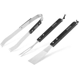 Afbeelding van BBQ Gereedschap Set 3 Delig - RVS Barbecue Set Met Houten Handvat - Grill Tang, Vork En Spatel - BBQ