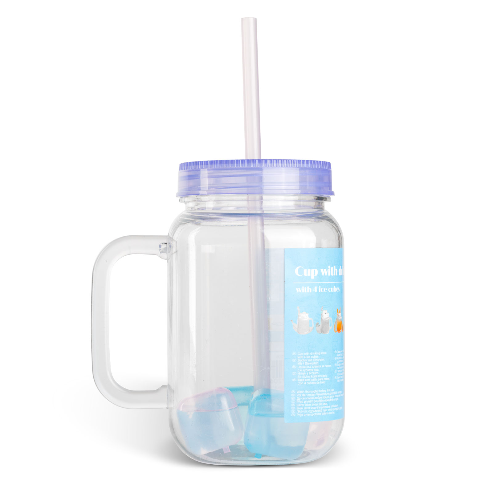 Afbeelding van 1x Drinkbeker Met Rietje en Koelelementen - Paarse Straw Cup 550 ml - Herbruikbare Beker Met Deksel en