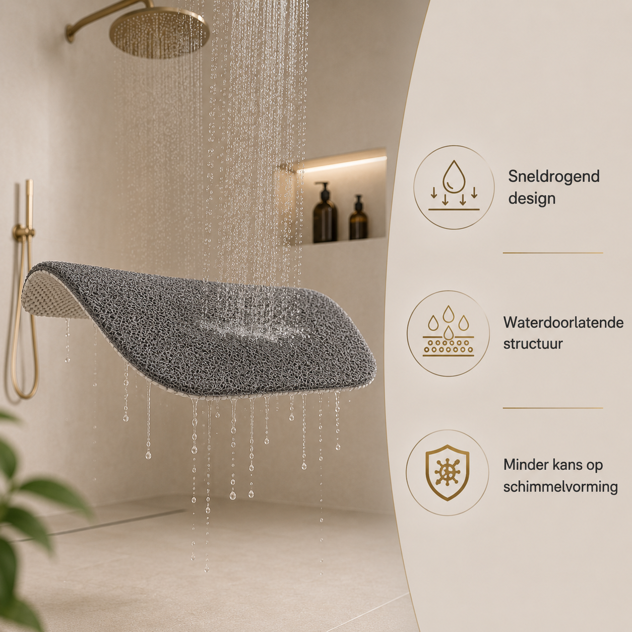Afbeelding van HSXL - Antislipmat Douche Zacht & Waterdoorlatend - 70x40CM - Incl. Netspons - Antislip Douchemat Grijs