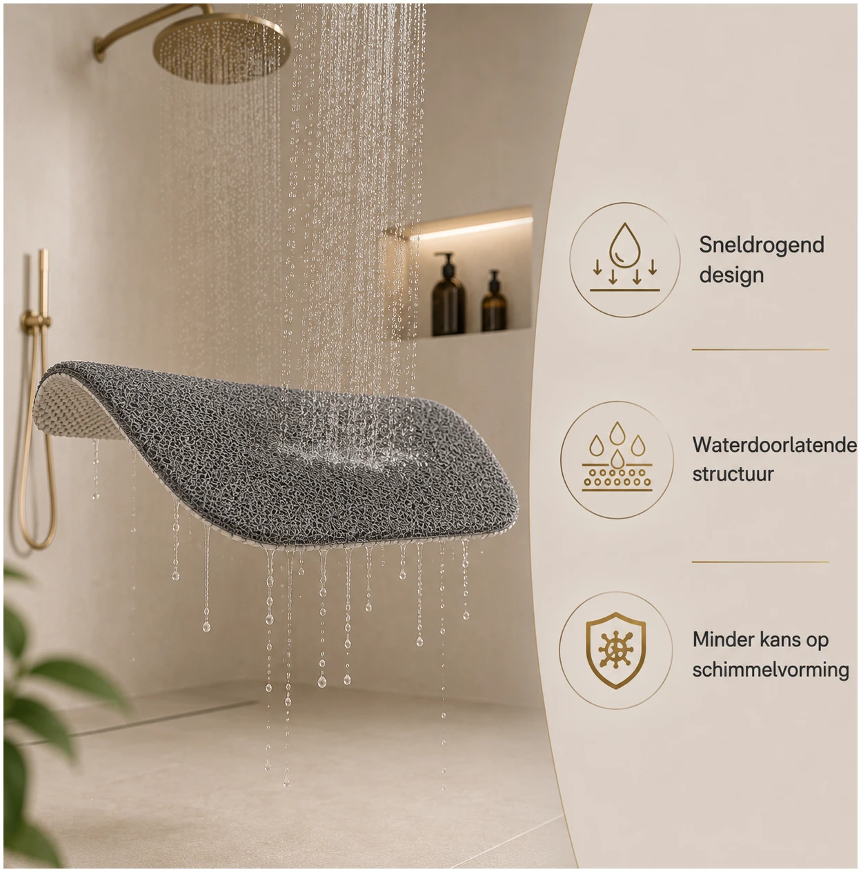 Afbeelding van HSXL - Antislipmat Douche Zacht & Waterdoorlatend - 70x40CM - Incl. Netspons - Antislip Douchemat Grijs