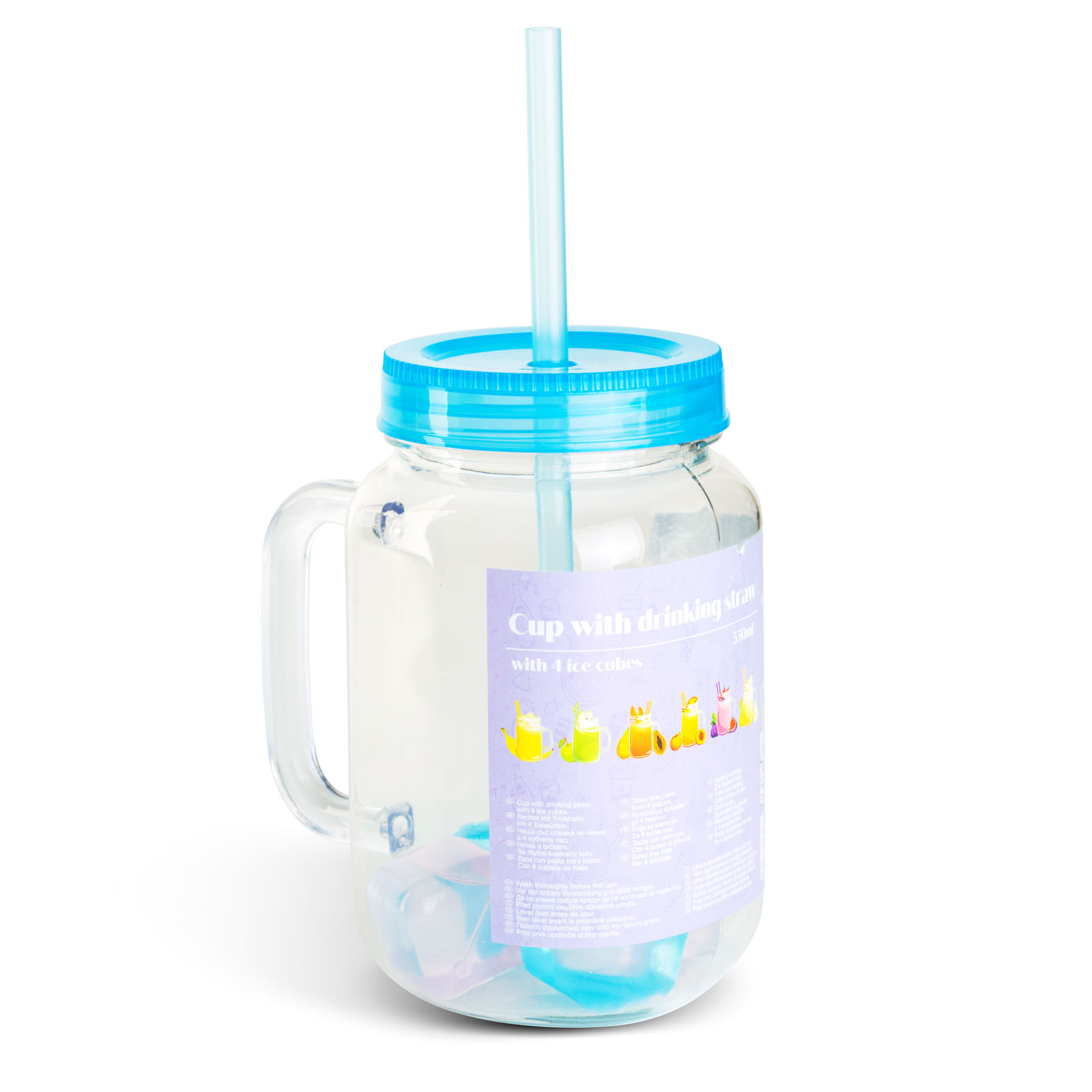 Afbeelding van Drinkbeker Met Rietje en Koelelementen - Blauwe Straw Cup 550 ml - Herbruikbare Beker Met Deksel en