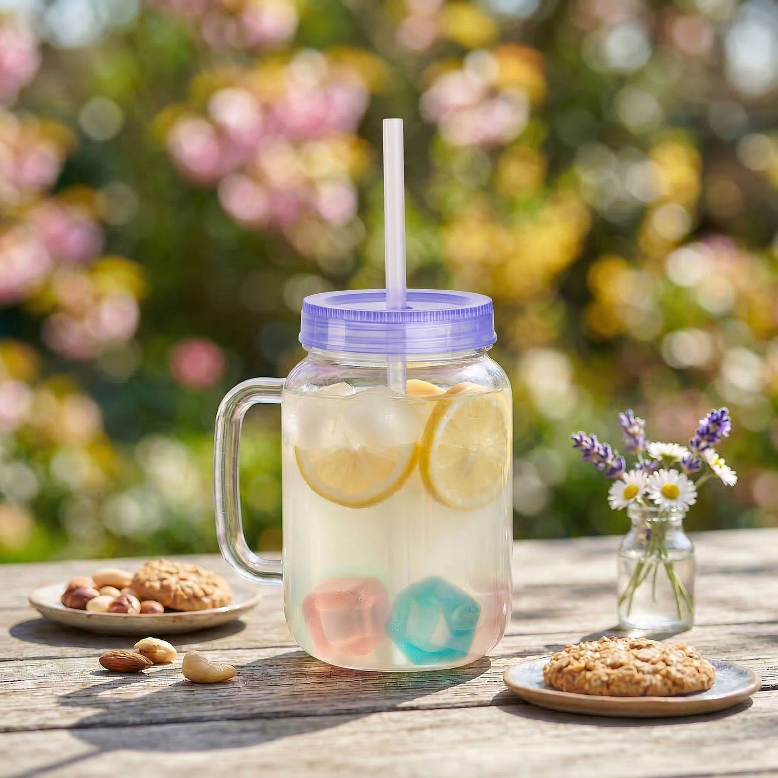 Afbeelding van 1x Drinkbeker Met Rietje en Koelelementen - Paarse Straw Cup 550 ml - Herbruikbare Beker Met Deksel en
