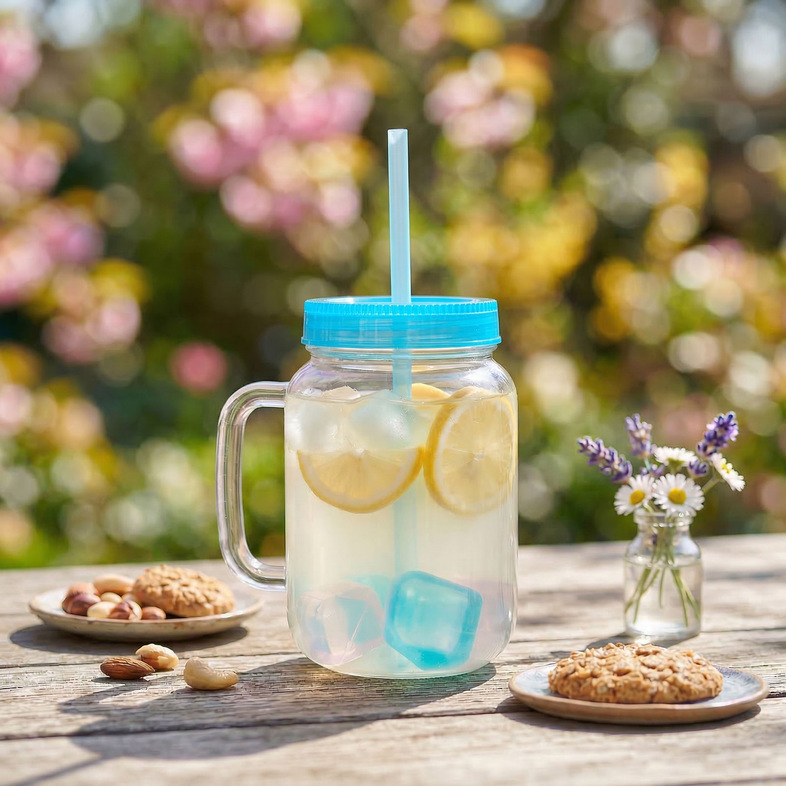Afbeelding van Drinkbeker Met Rietje en Koelelementen - Blauwe Straw Cup 550 ml - Herbruikbare Beker Met Deksel en