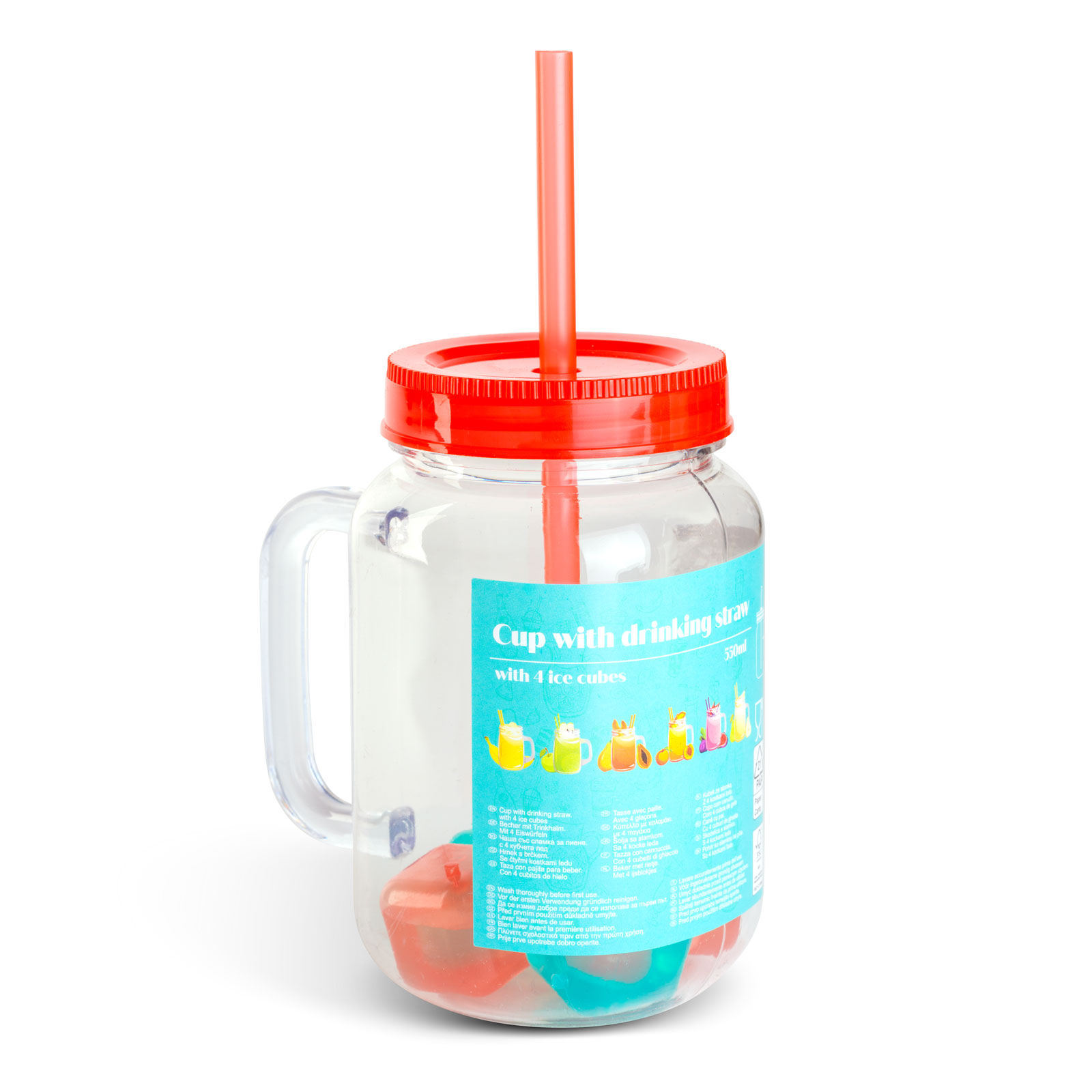 Afbeelding van Drinkbeker Met Rietje en Koelelementen - Rode Straw Cup 550 ml - Herbruikbare Beker Met Deksel en