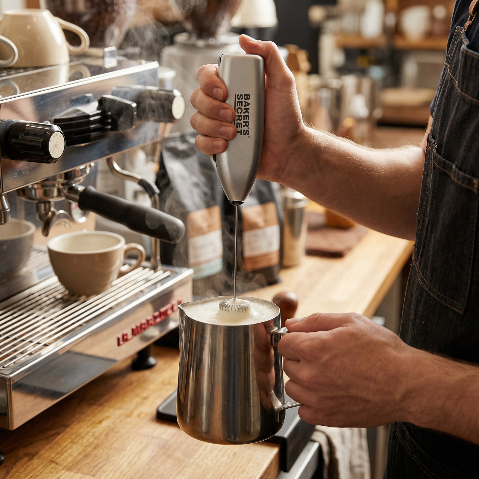 Afbeelding van Elektrische Melkopschuimer Handheld - Cappuccino en Latte Melk Frother - Draadloze Mini Garde voor Koffie en