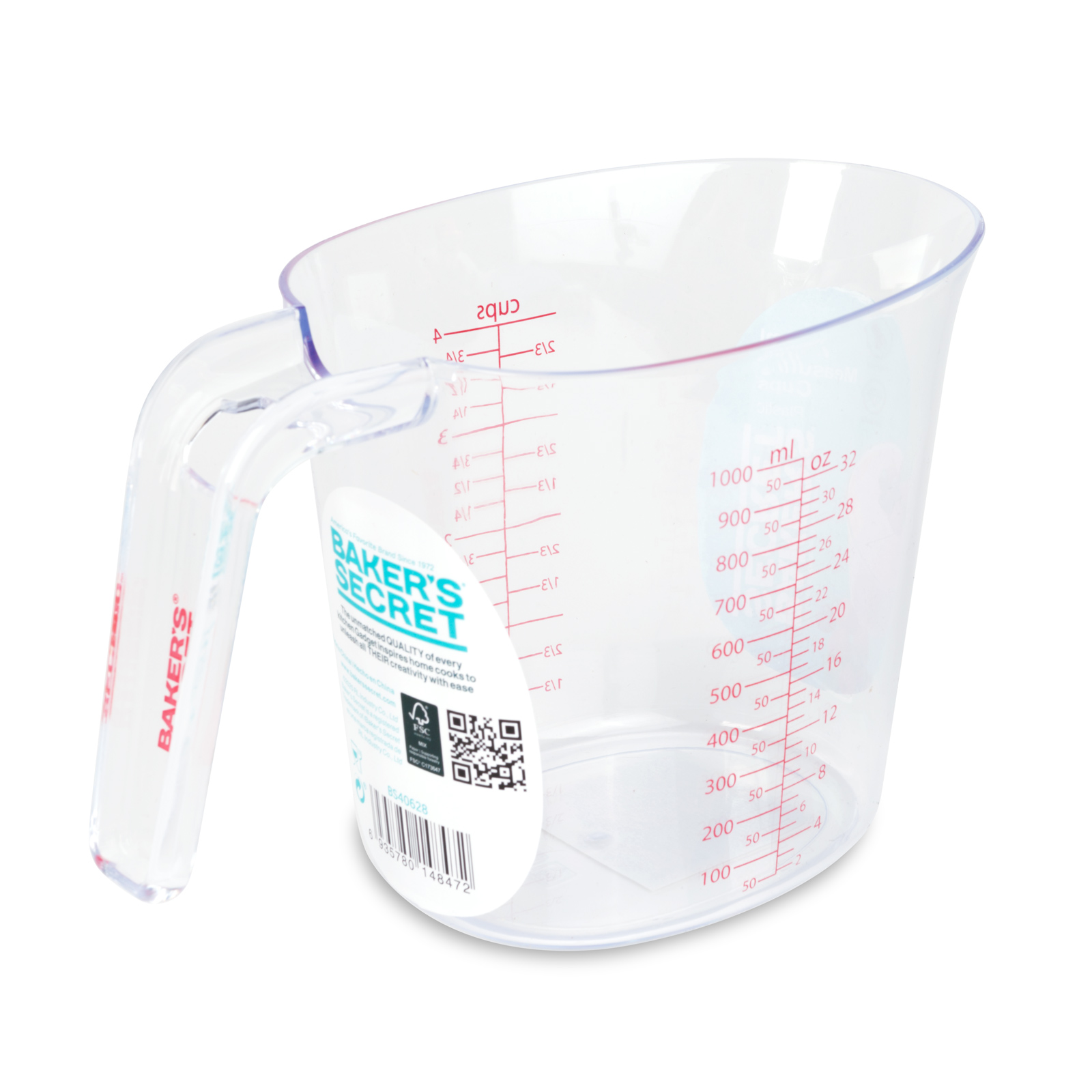 Afbeelding van Maatbeker 1 Liter Transparant - Kunststof Maatkan met Handgreep en Schenktuit - BPA Vrije Mengbeker met ML -