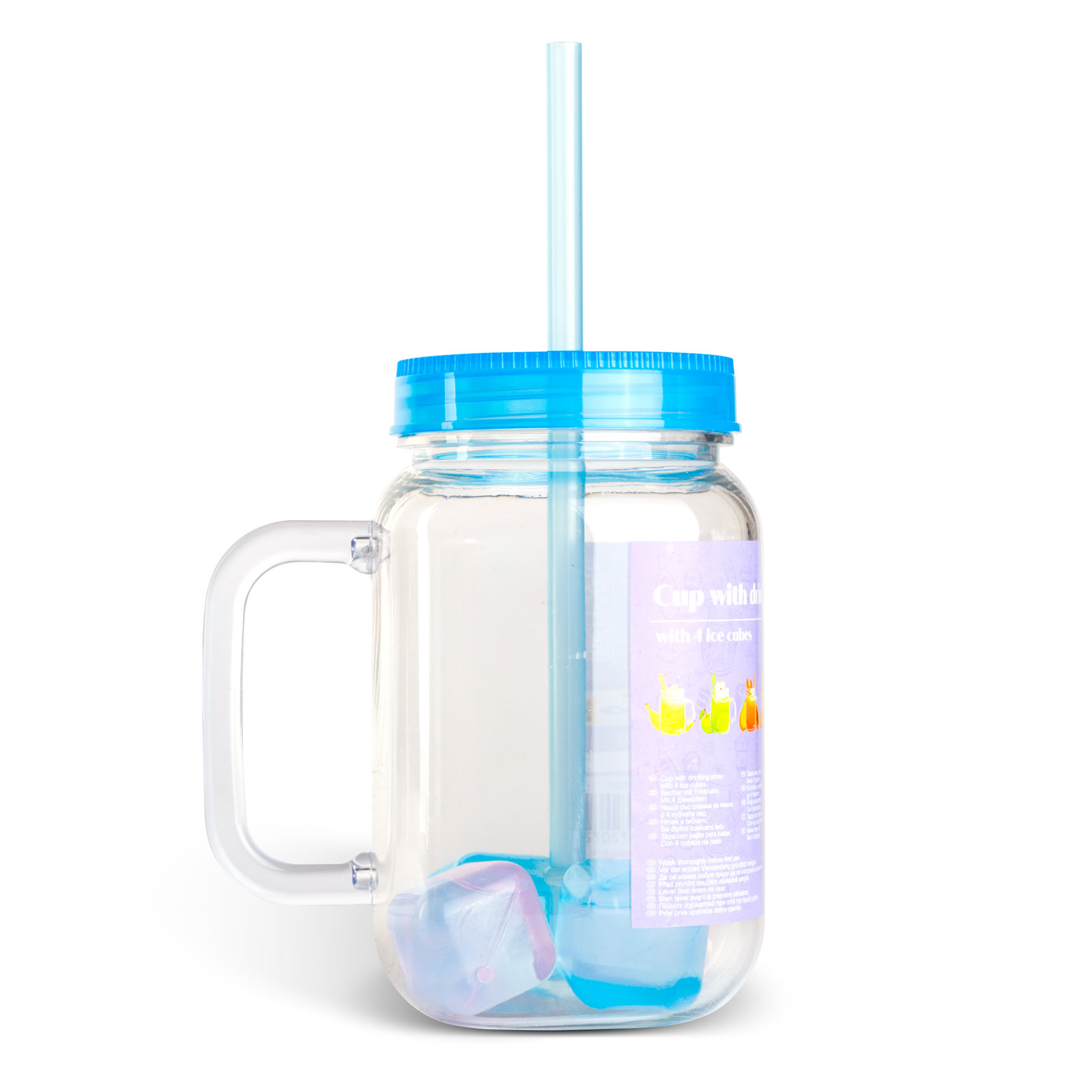 Afbeelding van Drinkbeker Met Rietje en Koelelementen - Blauwe Straw Cup 550 ml - Herbruikbare Beker Met Deksel en