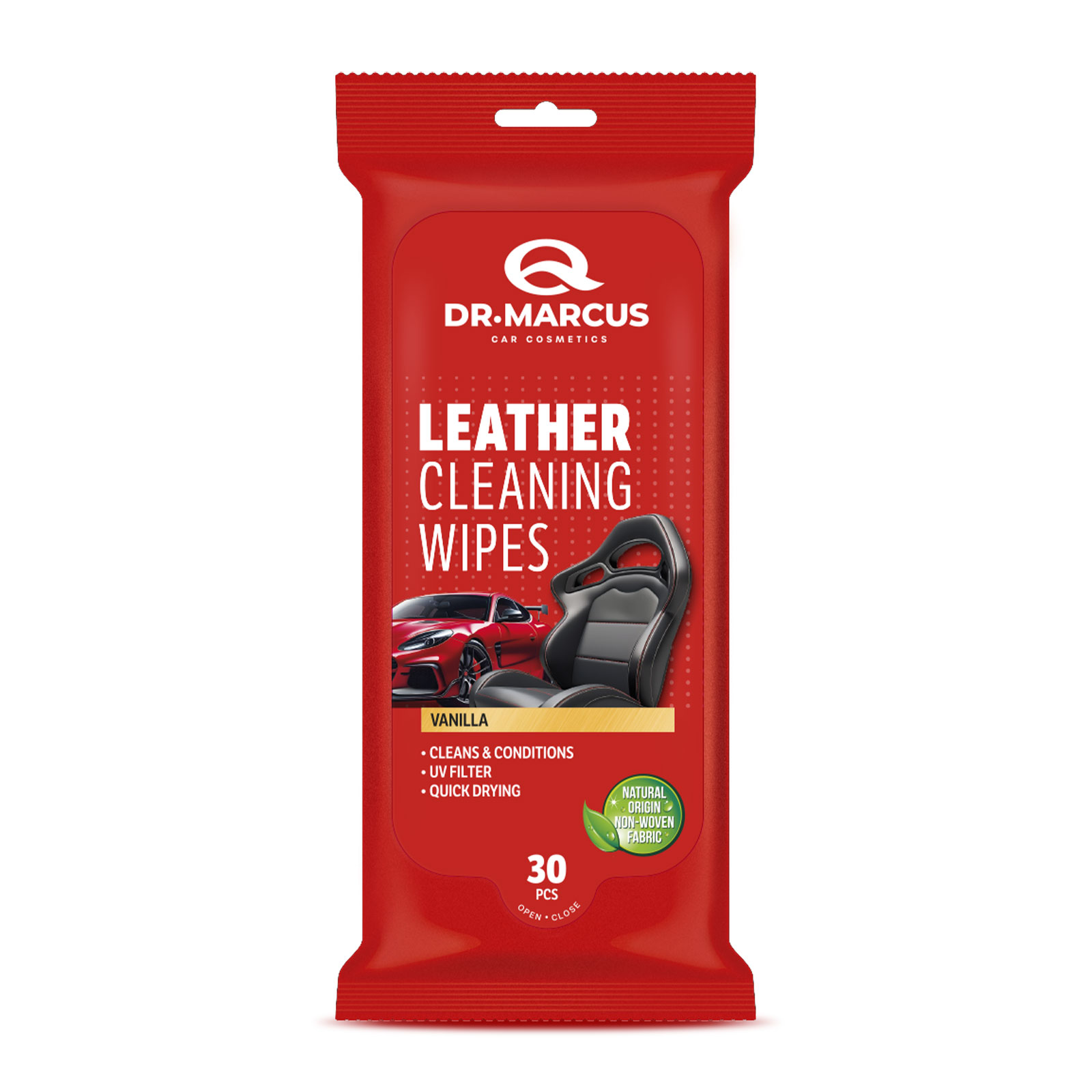 Afbeelding van Dr. Marcus Leer Reinigingsdoekjes Auto - Leather Cleaning Wipes Vanille - 30 Stuks - Leer Onderhoud Doekjes