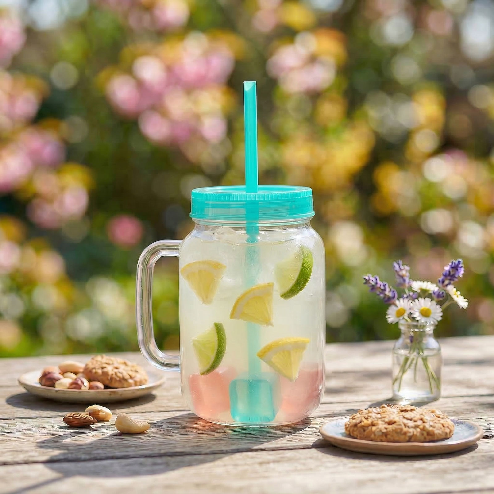 Afbeelding van 1x Drinkbeker Met Rietje en Koelelementen - Groene Straw Cup 550 ml - Herbruikbare Beker Met Deksel en