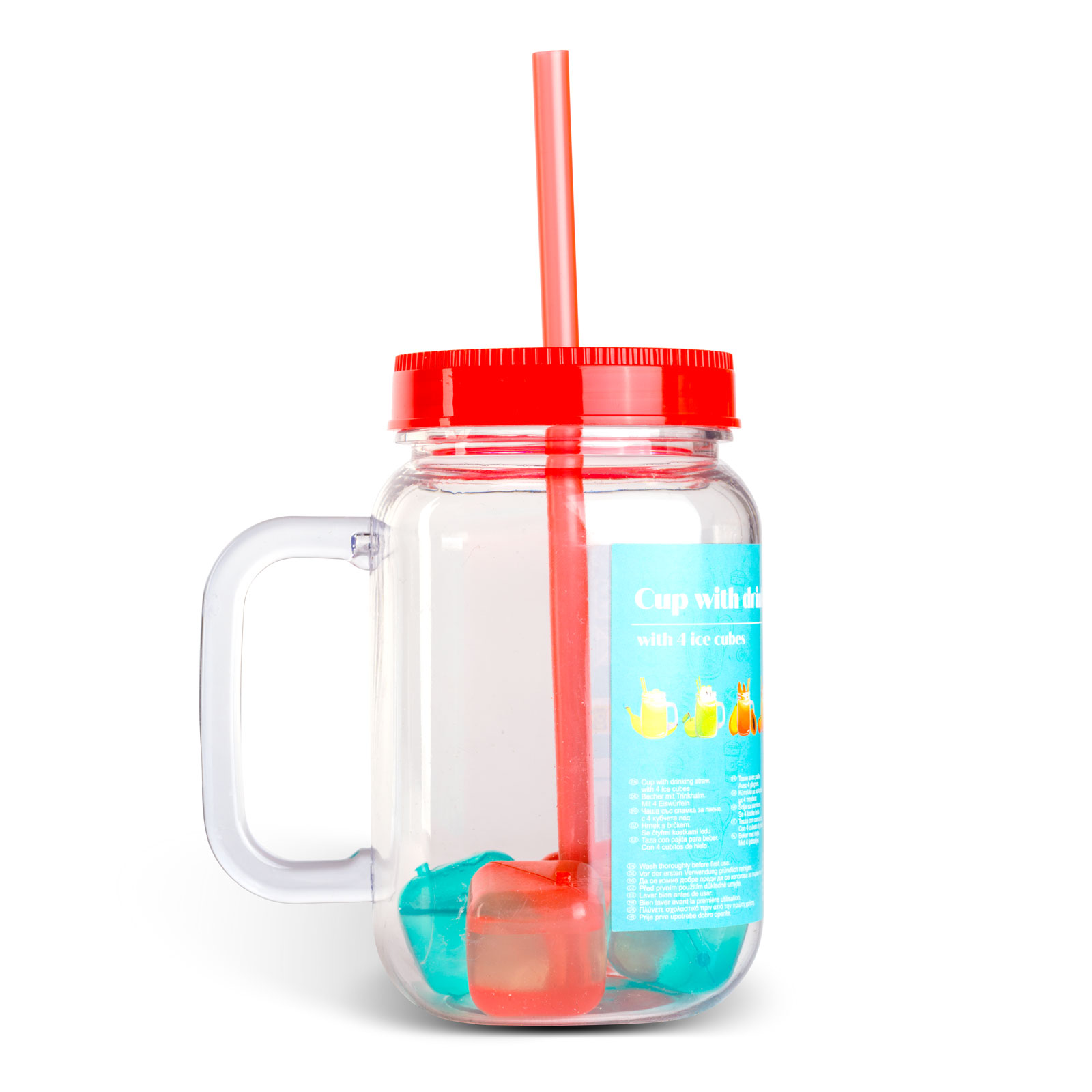 Afbeelding van Drinkbeker Met Rietje en Koelelementen - Rode Straw Cup 550 ml - Herbruikbare Beker Met Deksel en