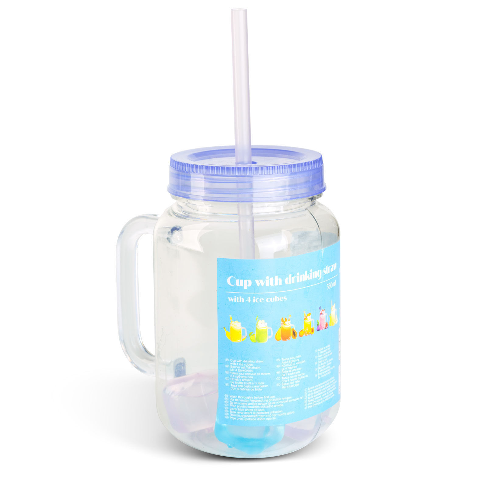 Afbeelding van 1x Drinkbeker Met Rietje en Koelelementen - Paarse Straw Cup 550 ml - Herbruikbare Beker Met Deksel en