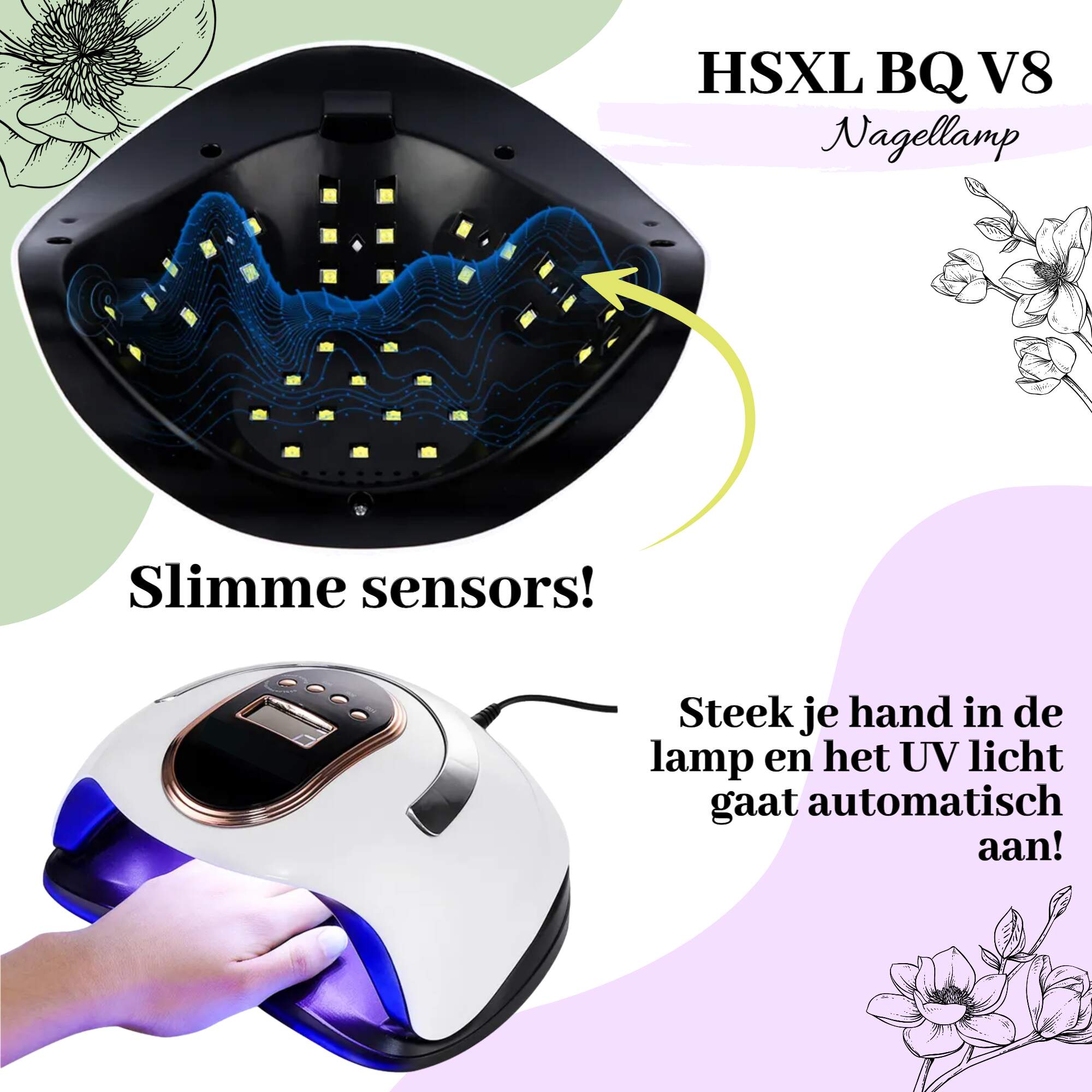 Afbeelding van HSXL V8 UV LED Nagellamp 168W - Nageldroger voor Gelnagels en Gellak - 36 LED Lampjes - Timer 30/60/99 sec -
