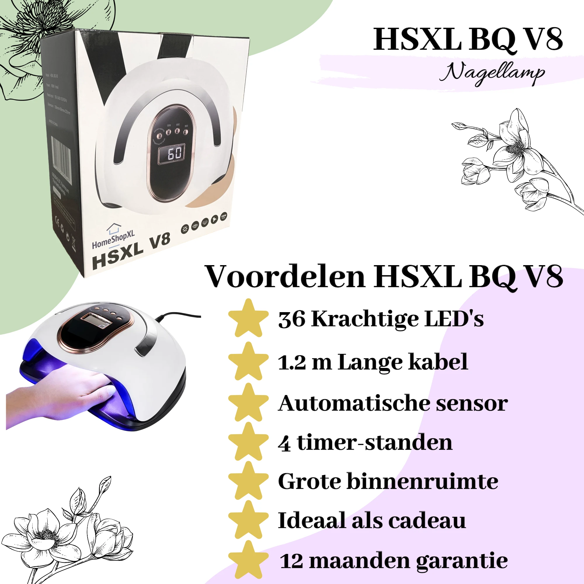Afbeelding van HSXL V8 UV LED Nagellamp 168W - Nageldroger voor Gelnagels en Gellak - 36 LED Lampjes - Timer 30/60/99 sec -