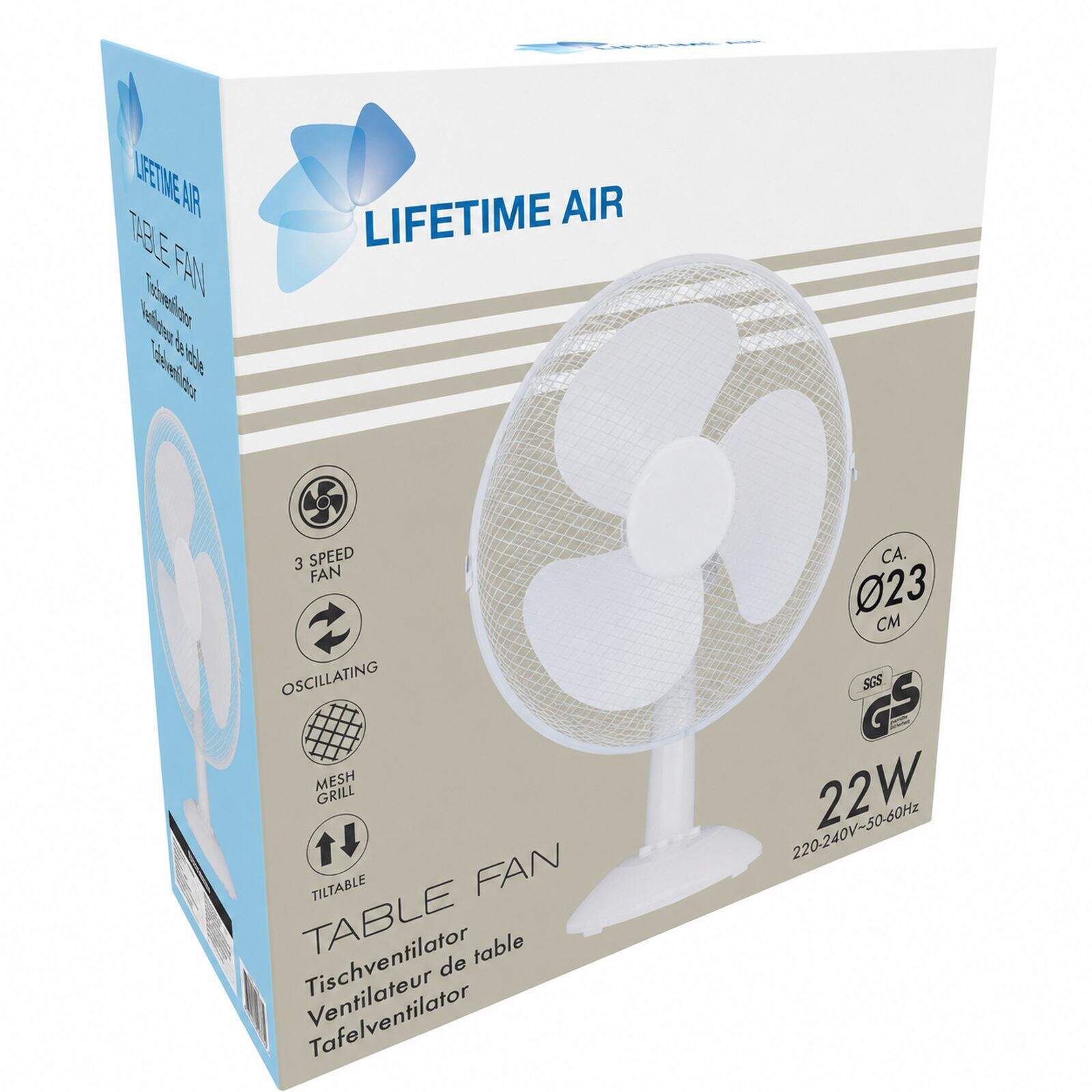 Afbeelding van Lifetime Air Tafelventilator 23 cm - 22W - 2 Snelheden - Oscillerende Ventilator - Kantelbaar -