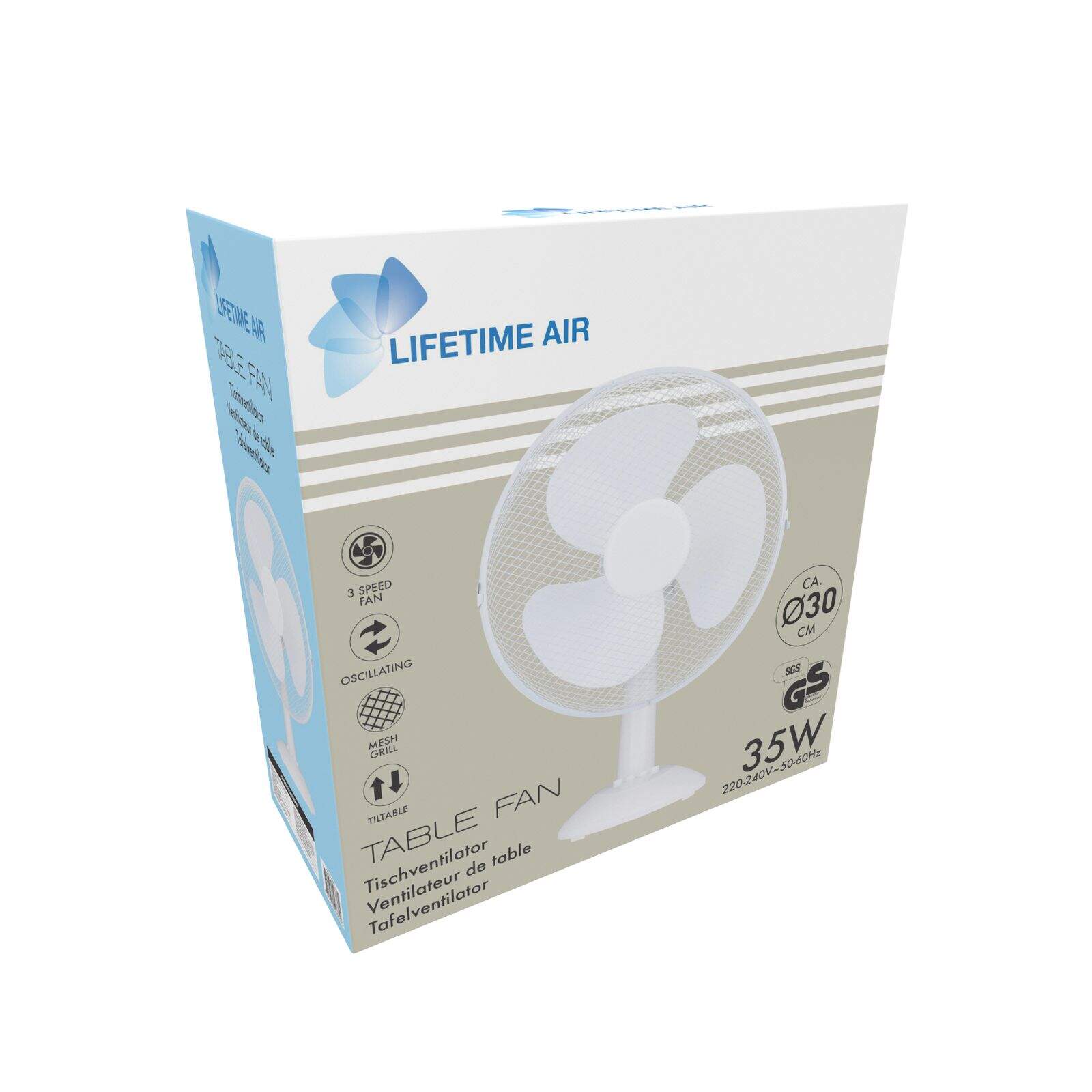 Afbeelding van Lifetime Air Tafelventilator 30 cm - 35W - 3 Snelheden - Oscillerende Ventilator - Kantelbaar -