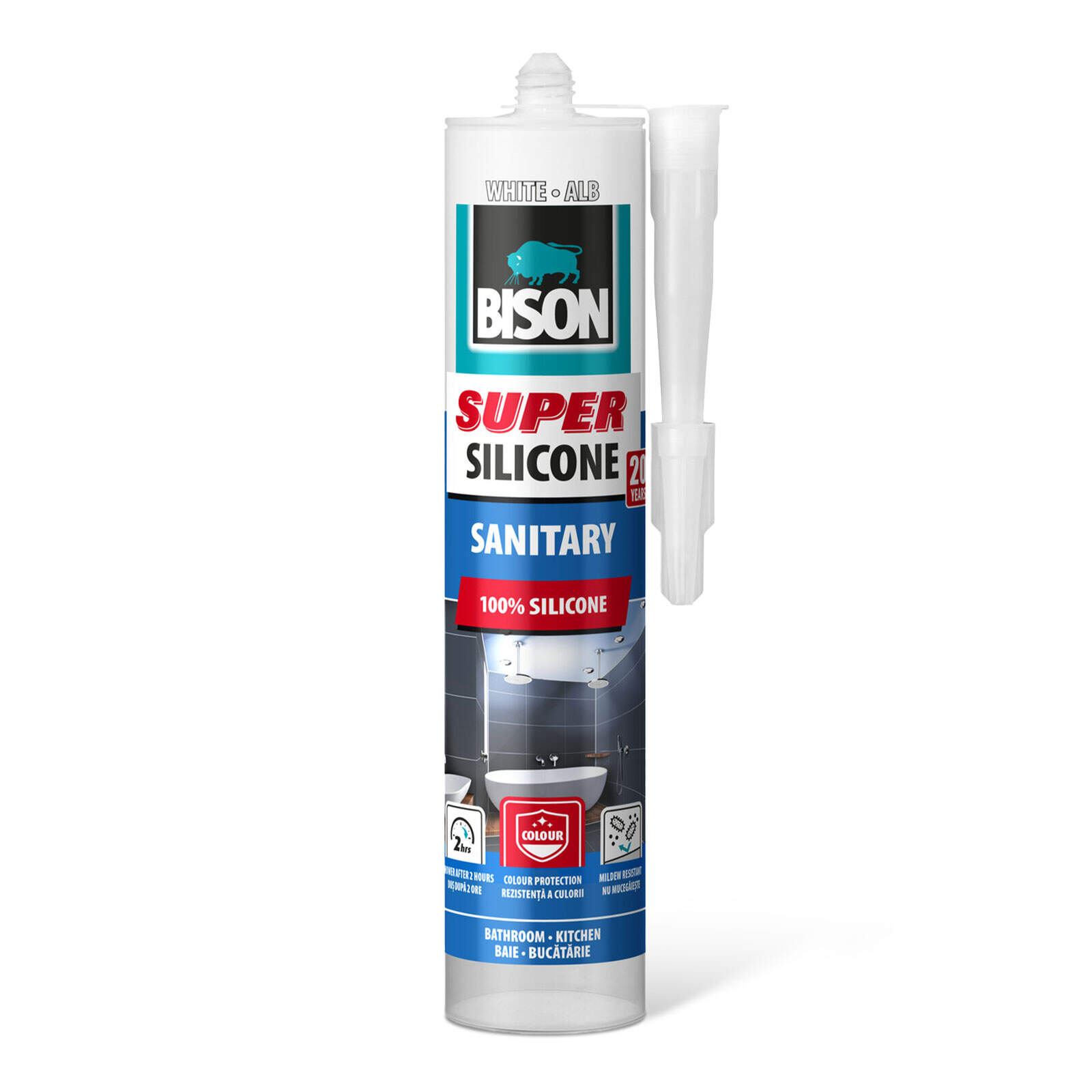 Afbeelding van BISON Super Sanitair Siliconenkit Wit 280 ml - Schimmelwerende Siliconenkit - Waterdichte Kit Voor Badkamer,