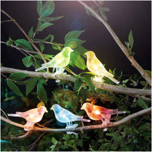 Afbeelding van Solar Lichtsnoer Met Vogels - Clip-On - 5x RGB LED - 80 cm Verlicht - Totale Lengte 3 m - Automatisch Aan/Uit