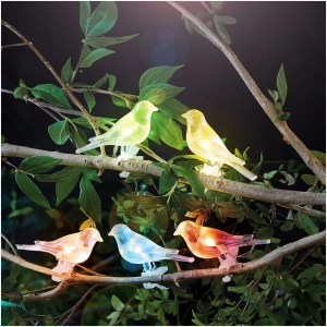 Afbeelding van Solar Lichtsnoer Met Vogels - Clip-On - 5x RGB LED - 80 cm Verlicht - Totale Lengte 3 m - Automatisch Aan/Uit