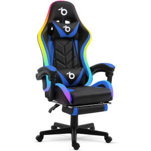 Afbeelding van RGB LED-gamingstoel met kussen en armleuningen - zwart/blauw 1 Stuks [BMD1115BL] - 01 BMD1115BL web