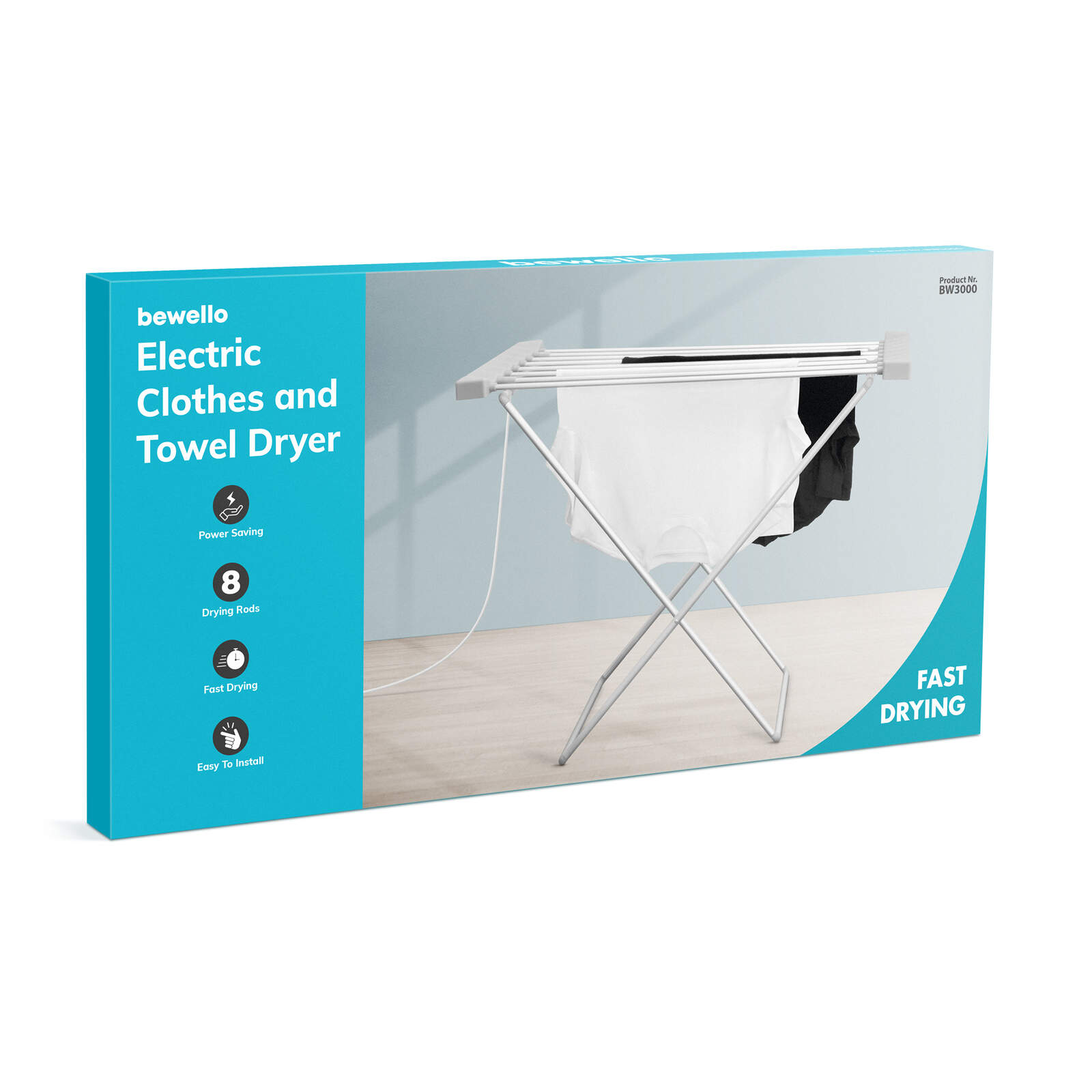 Afbeelding van Bewello Elektrisch Droogrek op Netstroom 230v - 100W Verwarmd Wasrek - Inklapbaar - Handdoekdroger - Grijs -