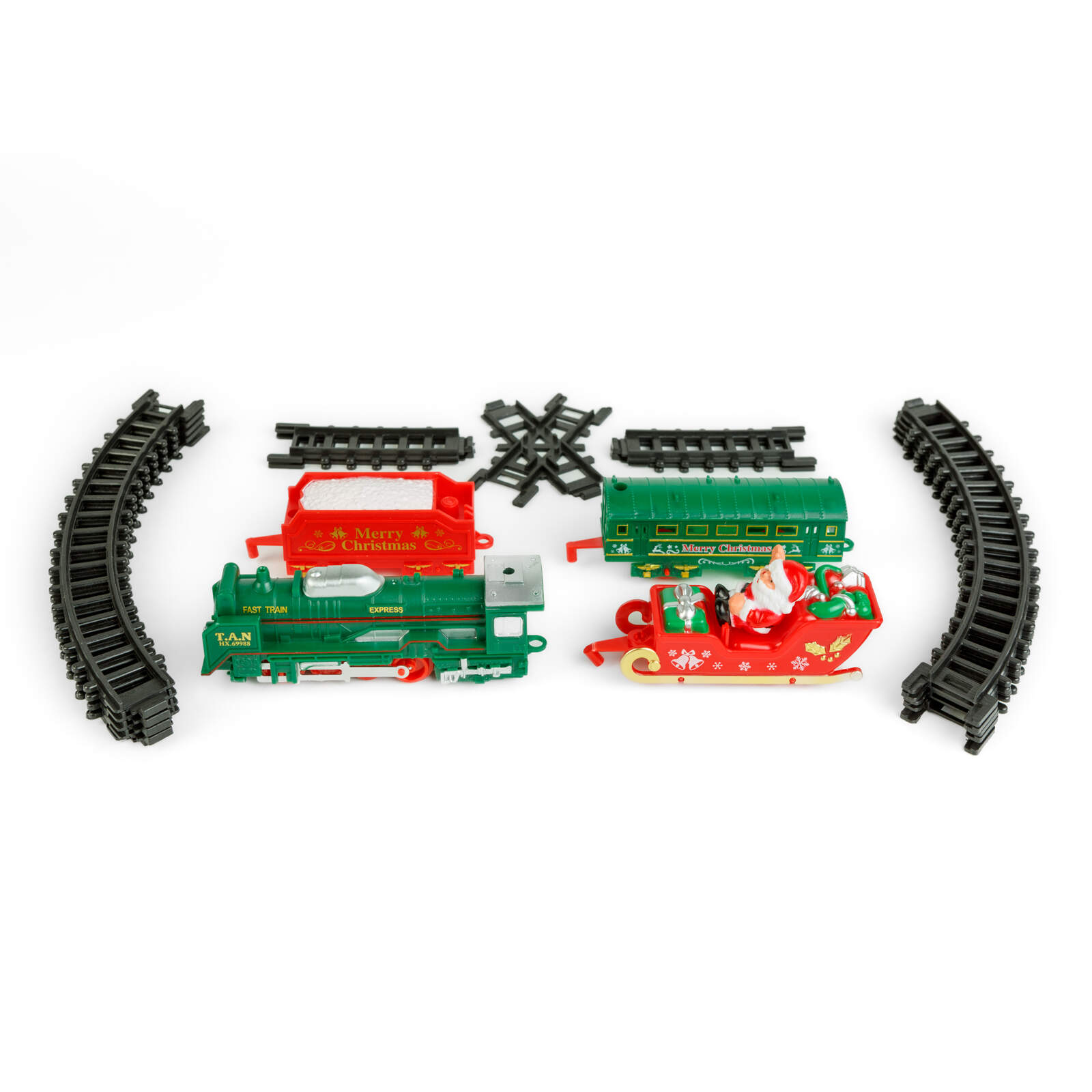Afbeelding van Kersttrein met licht – 19-delige set – 3 sporen (rond, ovaal, figuur-8) – Batterij aangedreven –
