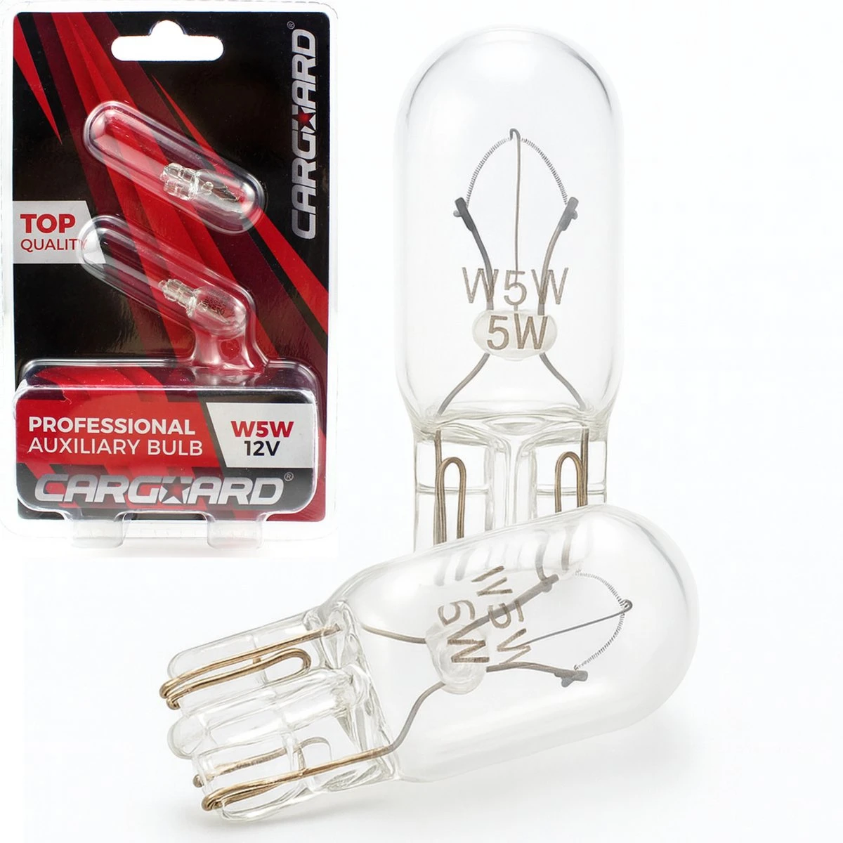 Afbeelding van Carguard - Set (2x) T10 W5W - Autolampen Kentekenverlichting / Insteeklampjes - Transparant - 12V 5W - Long