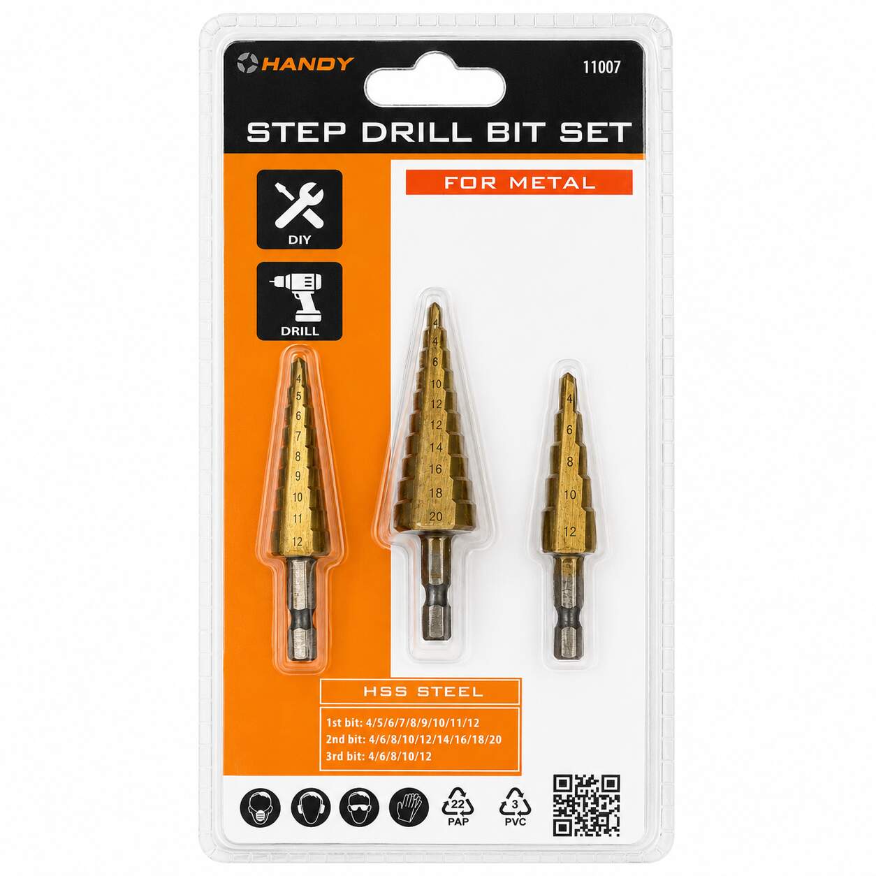 HANDY Stappenboor Set 3-delig – HSS Stappenboren 4-20 mm – Voor Metaal – Trapboor / Plaatboor met Zeskantschacht