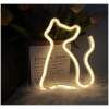 Neon LED Lamp Kat – Warm Wit – USB & Batterij – Decoratieve Tafellamp voor Kinderkamer – 28,5 x 24,5 cm