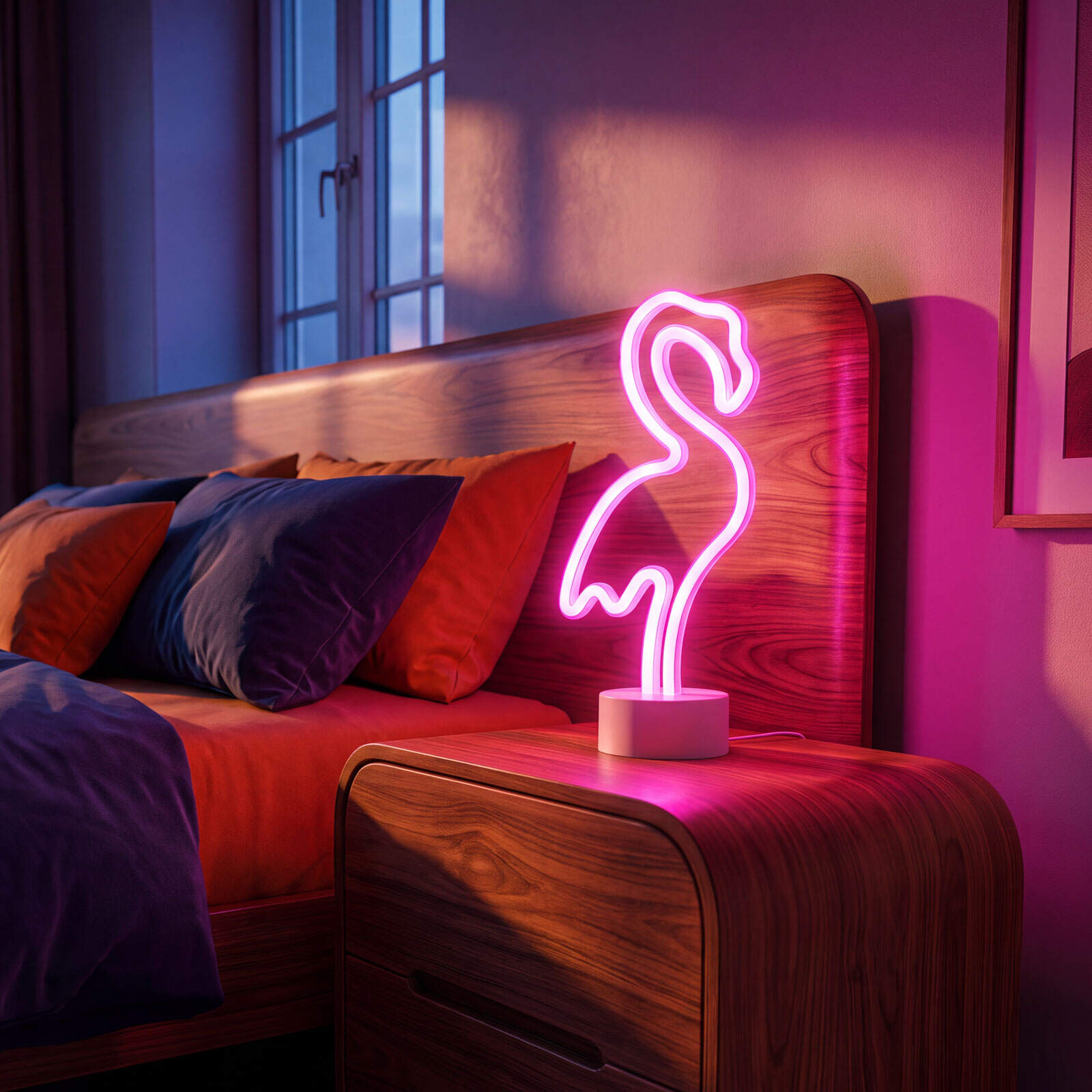 Neon LED Flamingo Lamp - Roze - op USB of op Batterij - LED Neon Tafellamp - Flamingo Nachtlamp - Sfeerverlichting voor Kinderkamer - Bureau - Slaapkamer - Woonkamer - 29,5 cm