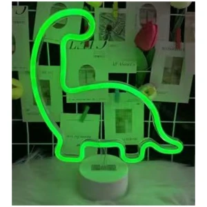 Neon LED Lamp Dinosaurus – Groen – USB & Batterij – Decoratieve Kinderkamer Lamp – 28,5 x 24,5 cm
