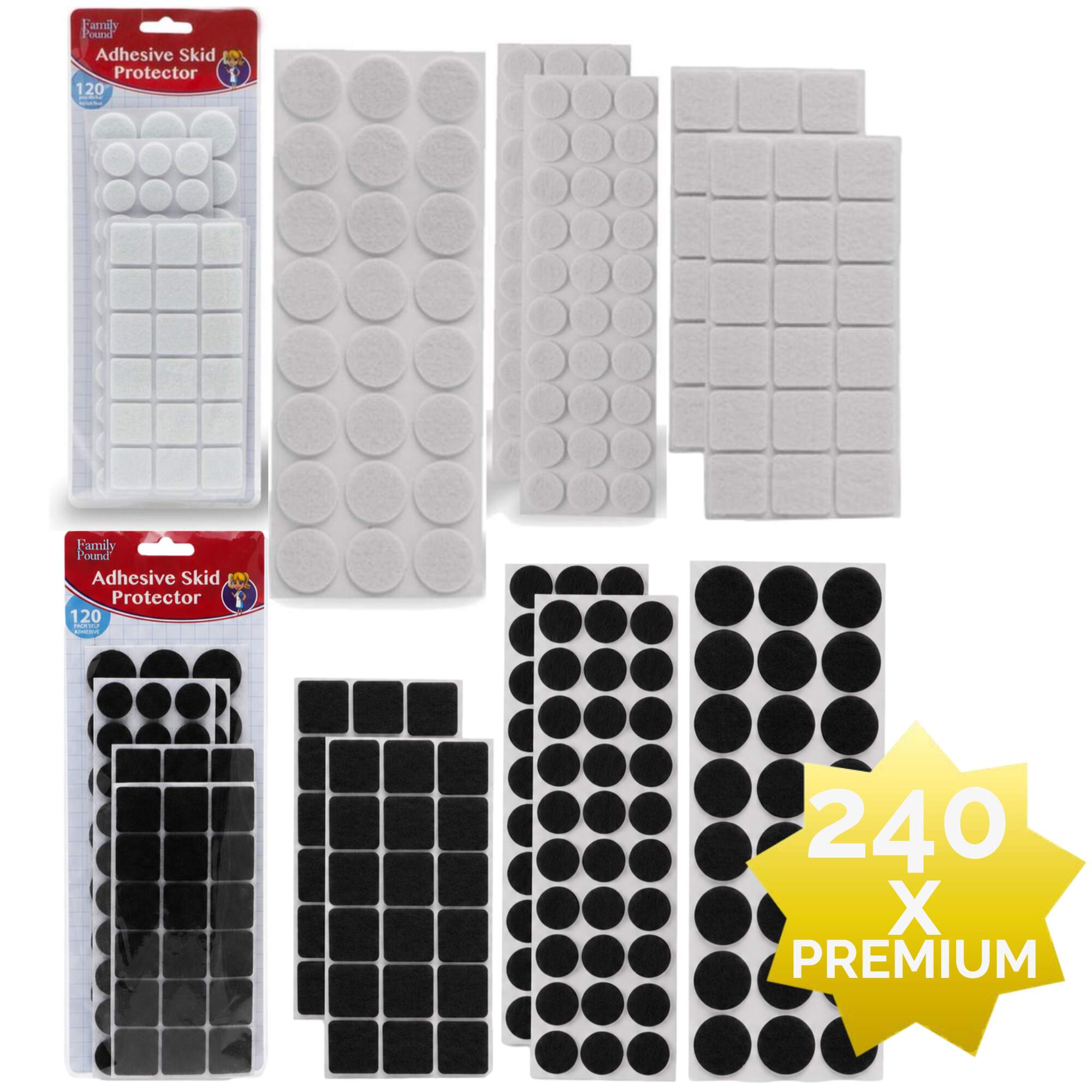 240x Premium Viltjes Stoelpoten - Zwart & Wit - Zelfklevend Anti Kras Meubelvilt voor Meubels - 240 stuks - Rond en Vierkant - Zelfklevende Stoelpoot Beschermers - Meubelglijders Antikras Vilt voor Stoel - Bank - Tafel - Elektrische Apparatuur - BPK