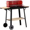 Tuinbarbecue Met Wielen – Compacte Houtskool Grill Voor Buiten – Met Zij- En Onderplank En Verchroomd Grillrooster – Metaal/Hout – Zwart Rood Bruin [DA01149]