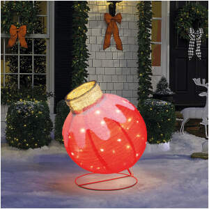 Kerstverlichting Buiten Figuren op Netstroom - Reuze Kerstbal Verlicht Ornament XXL 83 x 60 cm - Binnen & Overdekt Buiten - Rood - Warm witte LEDs + Afstandsbediening