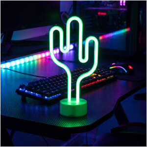 Neon LED-lamp - groene cactus - 3 x AA + USB - 18,5 x 8,5 x 28 cm 1 Stuks [43996C]