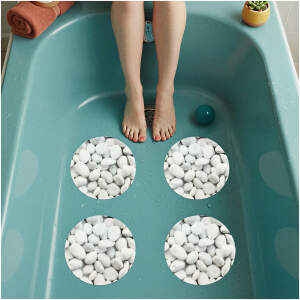 Zelfklevende Anti-Slip Badkamer Stickers Rond 19 cm – Wit Steenpatroon– 4 Stuks – Douche & Bad Veiligheid - BPK