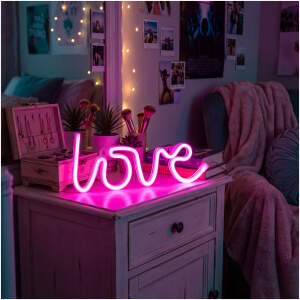 Neon LED-lamp - roze "Love" - 3 x AA + USB - 34 x 1,6 x 12,5 cm 1 Stuks [43996H]