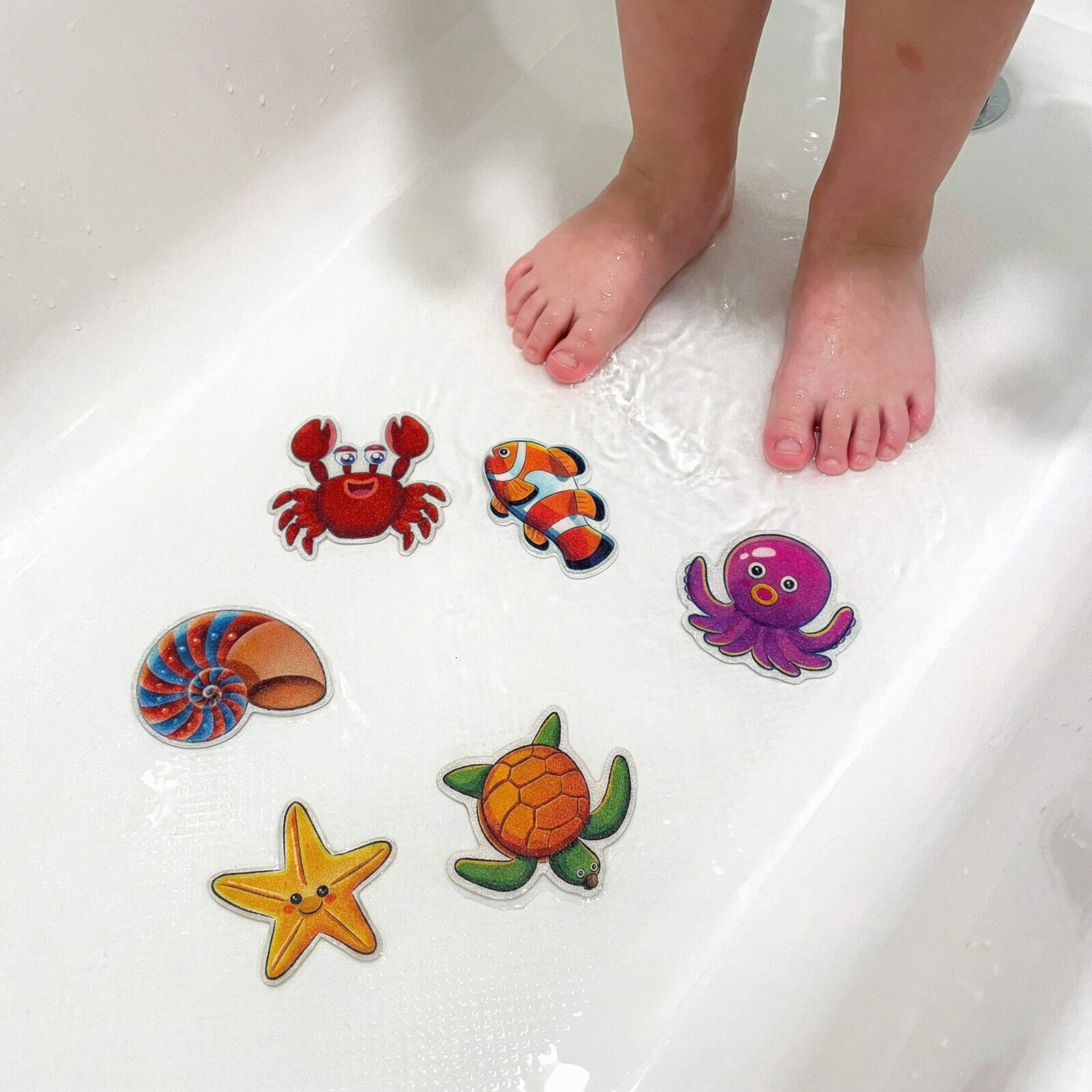 Zelfklevende Anti-Slip Badkamer Stickers Zeedieren 10 cm – 6 Stuks – Douche & Bad Veiligheid - BPK