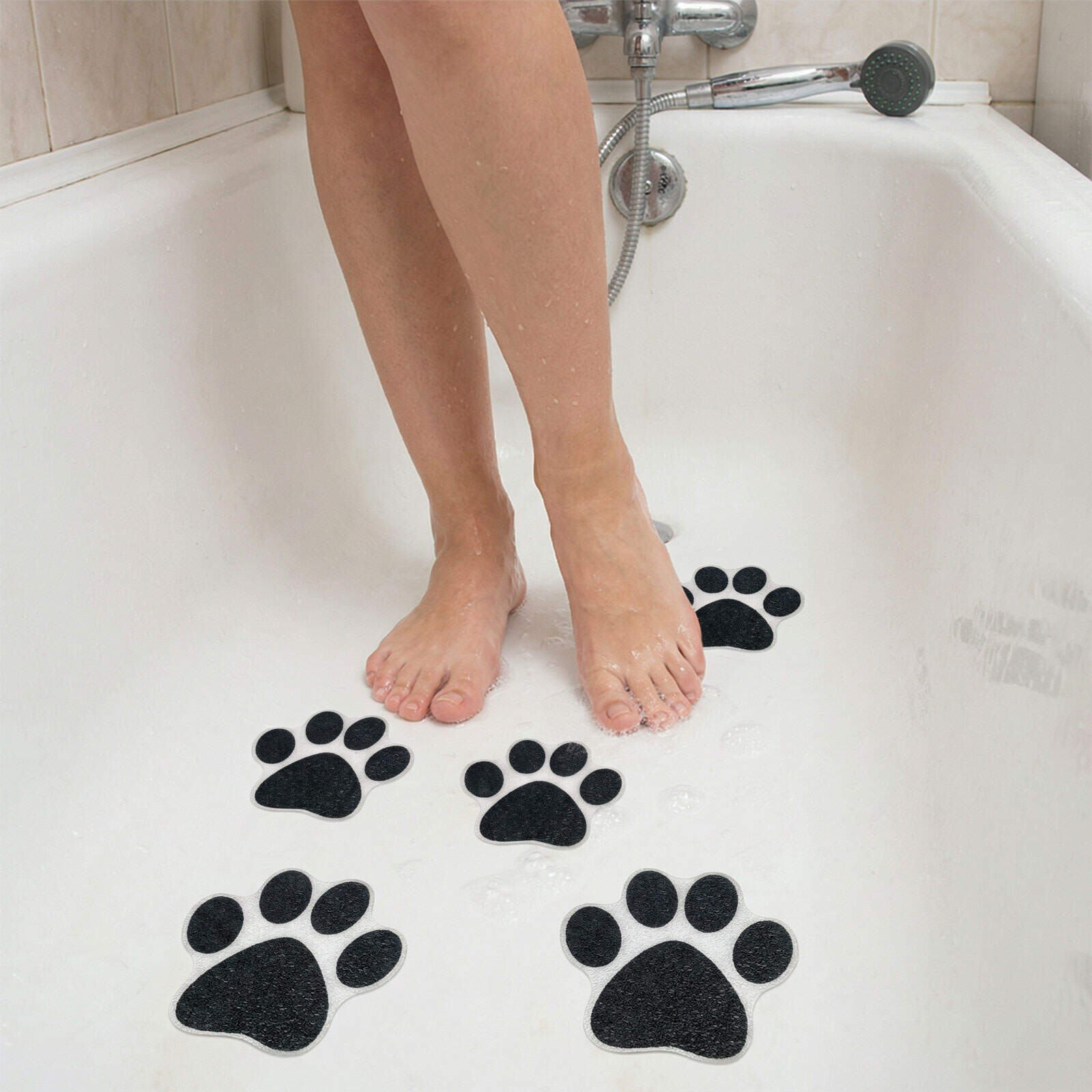 Zelfklevende Anti-Slip Stickers Voetafdruk 10 cm – 6 Stuks – Bad & Douche Veiligheid – Zwart/Wit - BPK