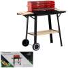 Tuinbarbecue Met Wielen – Compacte Houtskool Grill Voor Buiten – Met Zij- En Onderplank En Verchroomd Grillrooster – Metaal/Hout – Zwart Rood Bruin [DA01149]