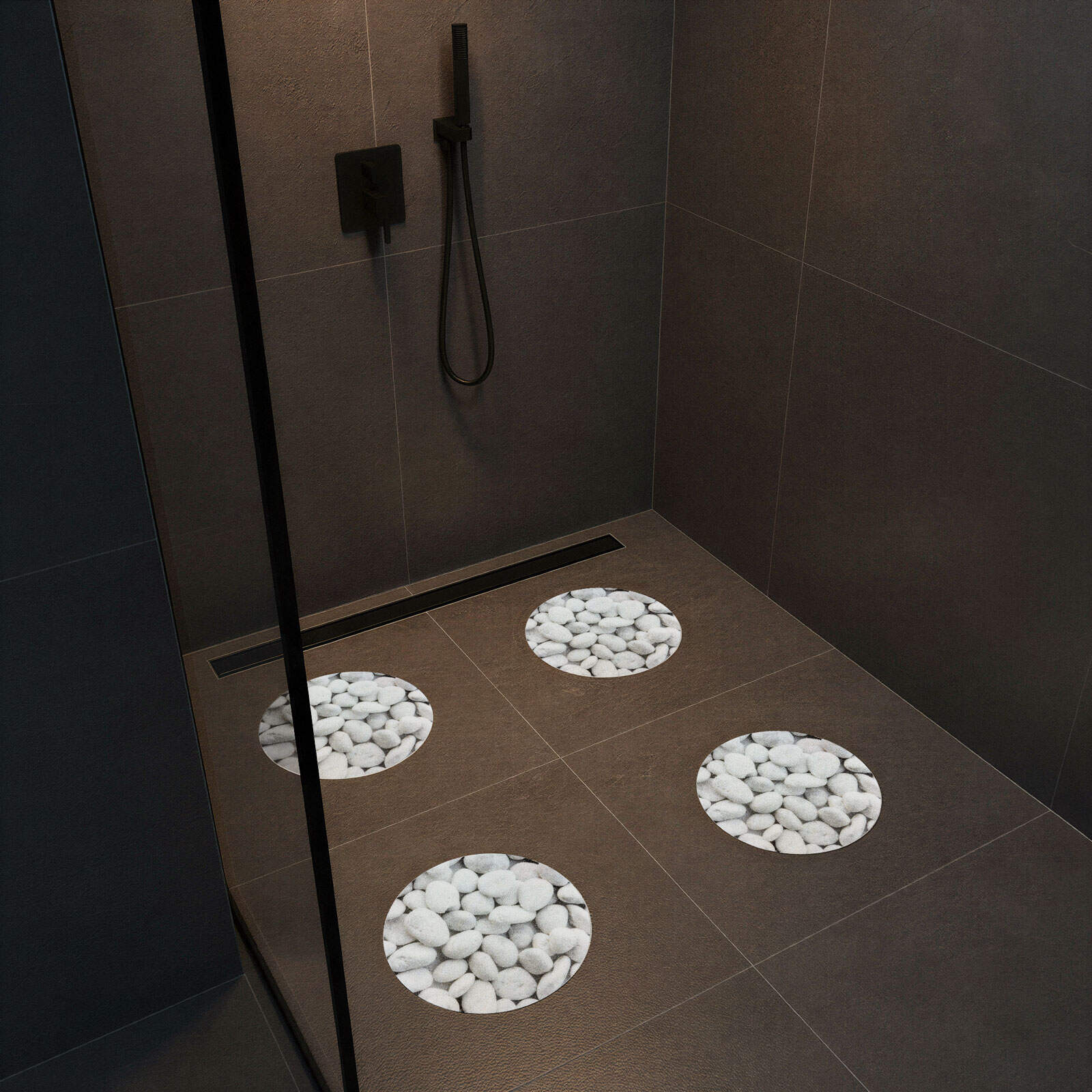 Zelfklevende Anti-Slip Badkamer Stickers Rond 19 cm – Wit Steenpatroon– 4 Stuks – Douche & Bad Veiligheid - BPK