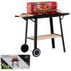 Tuinbarbecue Met Wielen – Compacte Houtskool Grill Voor Buiten – Met Zij- En Onderplank En Verchroomd Grillrooster – Metaal/Hout – Zwart Rood Bruin [DA01149]