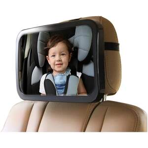Autospiegel baby - verstelbare spiegel hoofdsteun achterbank - veiligheidsspiegel - baby en kids - 19 x 30cm - 360 graden draaibaar - zwart