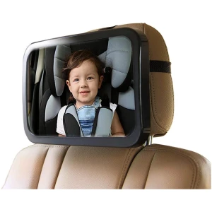 Autospiegel baby - verstelbare spiegel hoofdsteun achterbank - veiligheidsspiegel - baby en kids - 19 x 30cm - 360 graden draaibaar - zwart