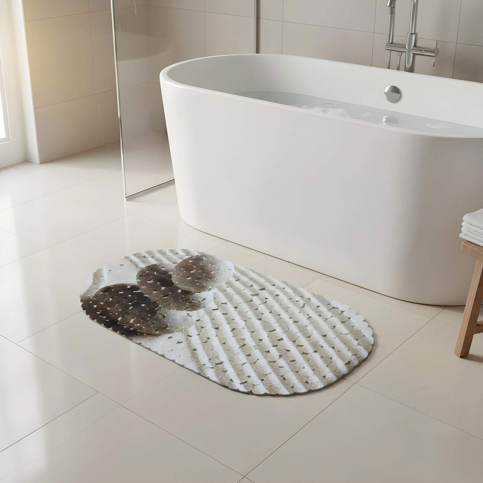 Antislip Douchemat Douche cabine Mat voor in bad - Grijs Steenpatroon - Anti Slip badmat - 69 x 35 cm - Mat voor in de badkamer - Veilig Douchen & Baden