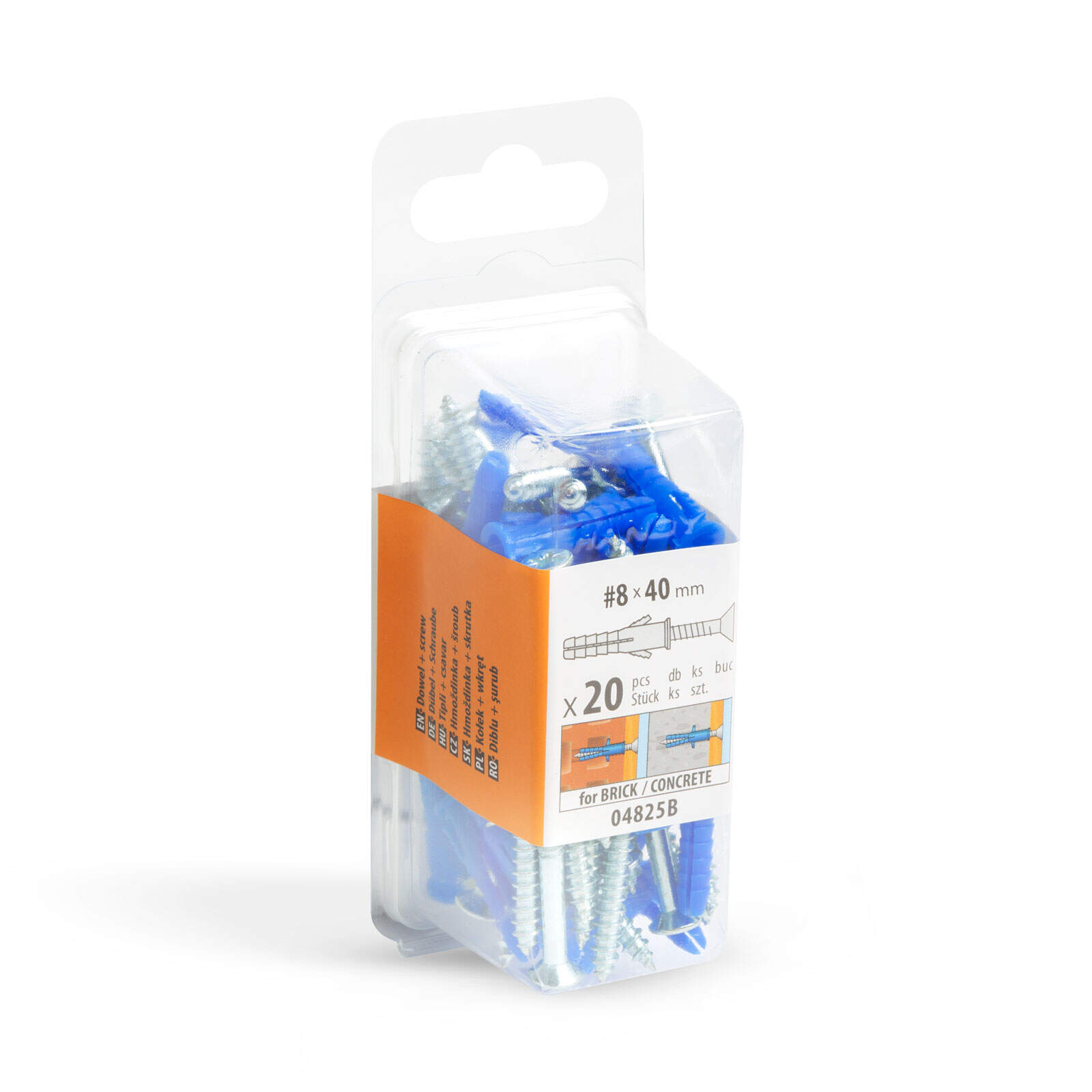 20x Plug Met Schroef 8 X 40 Mm – Kunststof Muurplug Met Bijpassende Schroef – M8 Bevestigingsset Voor Beton En Steen – Dowel + Screw Voor Montage – Bevestigingsmateriaal – 20 Stuks Per Verpak