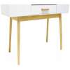 Scandinavische Tafel met 1 Lade – Witte Haltafel / Sidetable – MDF & Hout – 90 x 40 x 79 cm – Opbergtafel voor Woonkamer, Slaapkamer of Hal - [DA00366B]