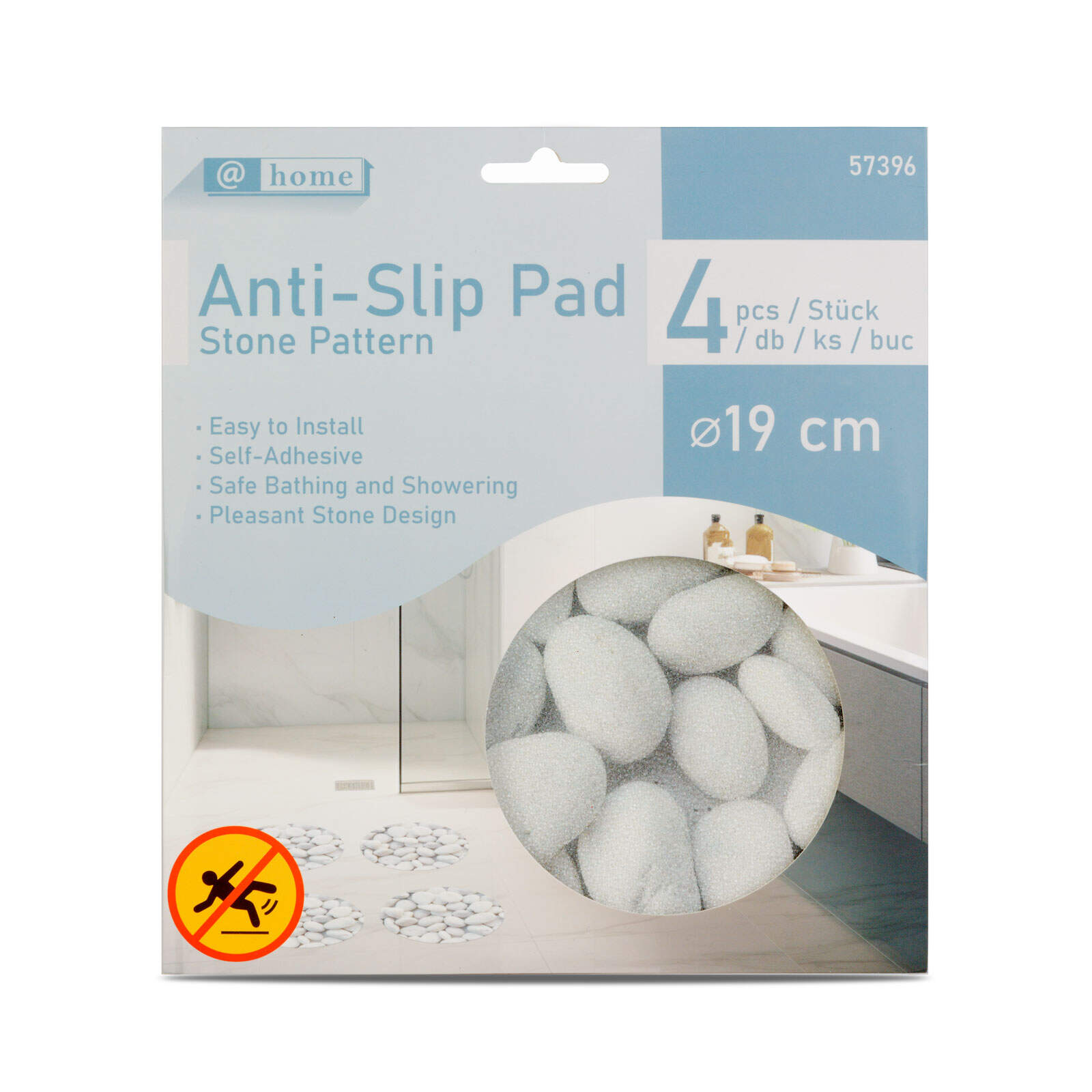 Zelfklevende Anti-Slip Badkamer Stickers Rond 19 cm – Wit Steenpatroon– 4 Stuks – Douche & Bad Veiligheid - BPK