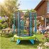 Kinder Trampoline met Veiligheidsnet - 140 cm - Indoor & Outdoor Mini Trampoline voor Kinderen - Fitness Trampoline met Net - Tuintrampoline Rond - Speeltoestel voor Buiten en Binnen - Zwart/Blauw [56335]