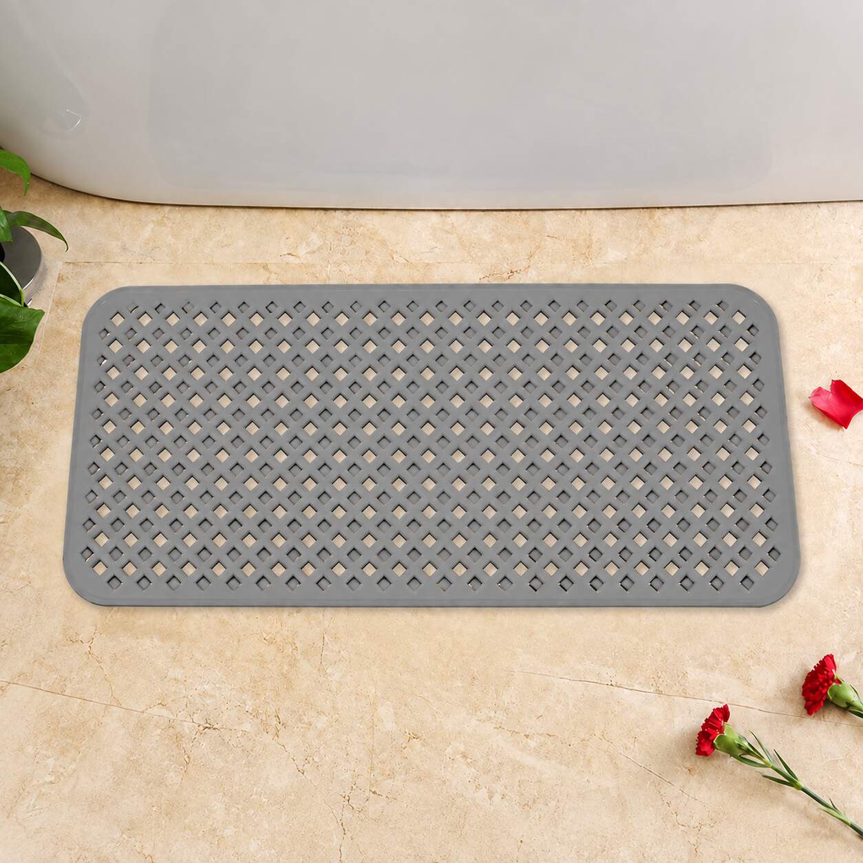 HSXL - Antislipmat - 88x40CM - Incl. Netspons - Antislip Douchemat / Badmat Grijs met Zuignappen – Mat voor in bad – Anti Slip Douche Cabine Mat – Mat voor in de Badkamer - Badkamer accessoires